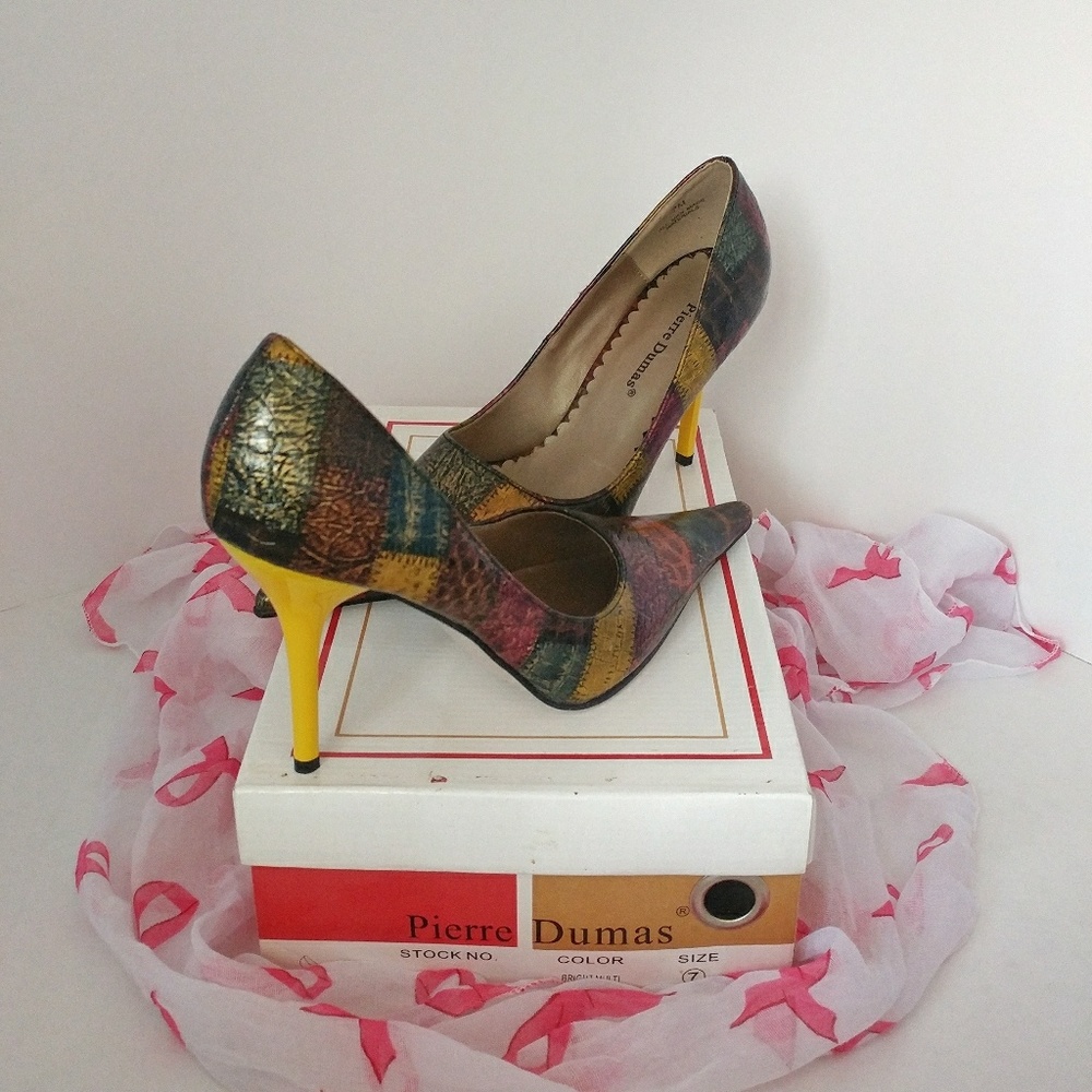 Yellow, Green, Brown Earth Tone High Heel Pumps